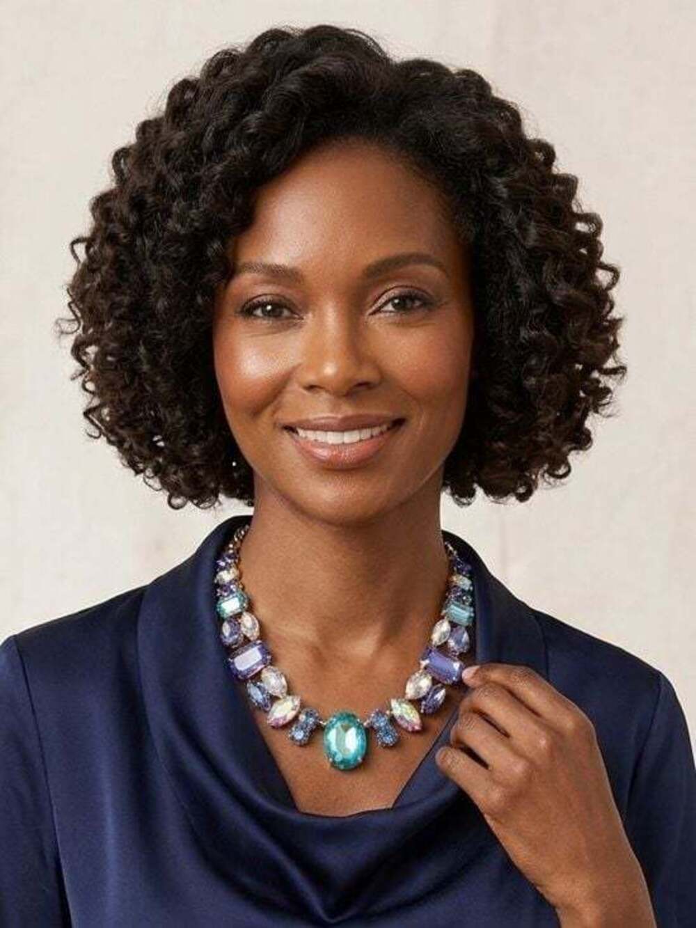 Chunky Gold Blue Crystal Rhinestone Statement Collar Necklace